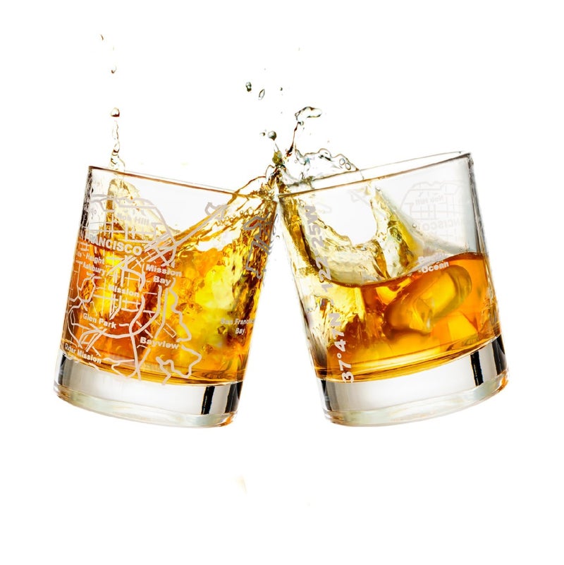 Greenline Goods Whiskey Glasses - 10 Oz Tumbler Gift Set for San Francisco lovers, Etched with San Francisco Map | Old Fashioned Rocks Glass - Set of 2 - Image 1